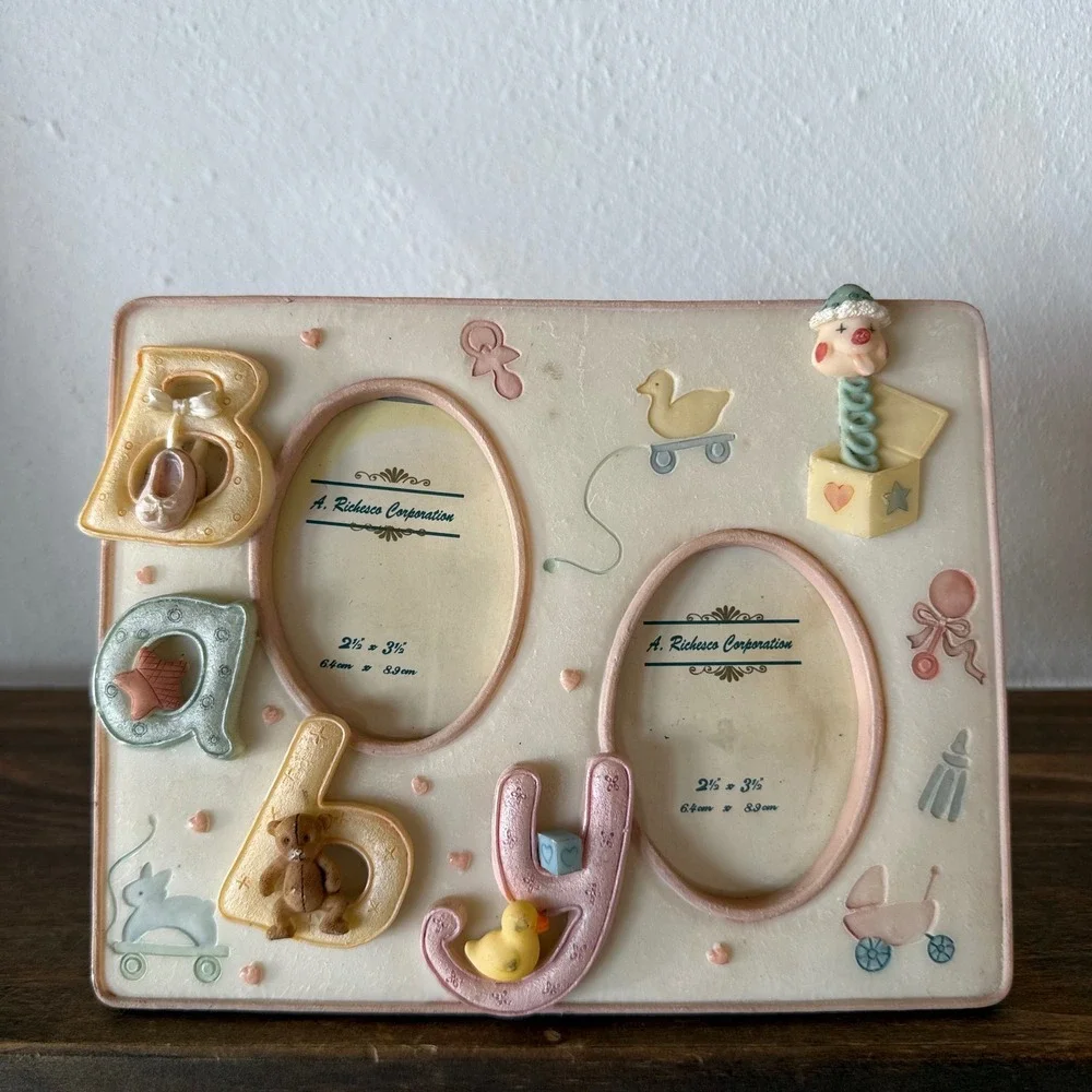 3pc Lot A Richesco Corp Baby Photo Frame Set 3D Resin Pastel Nursery Decor